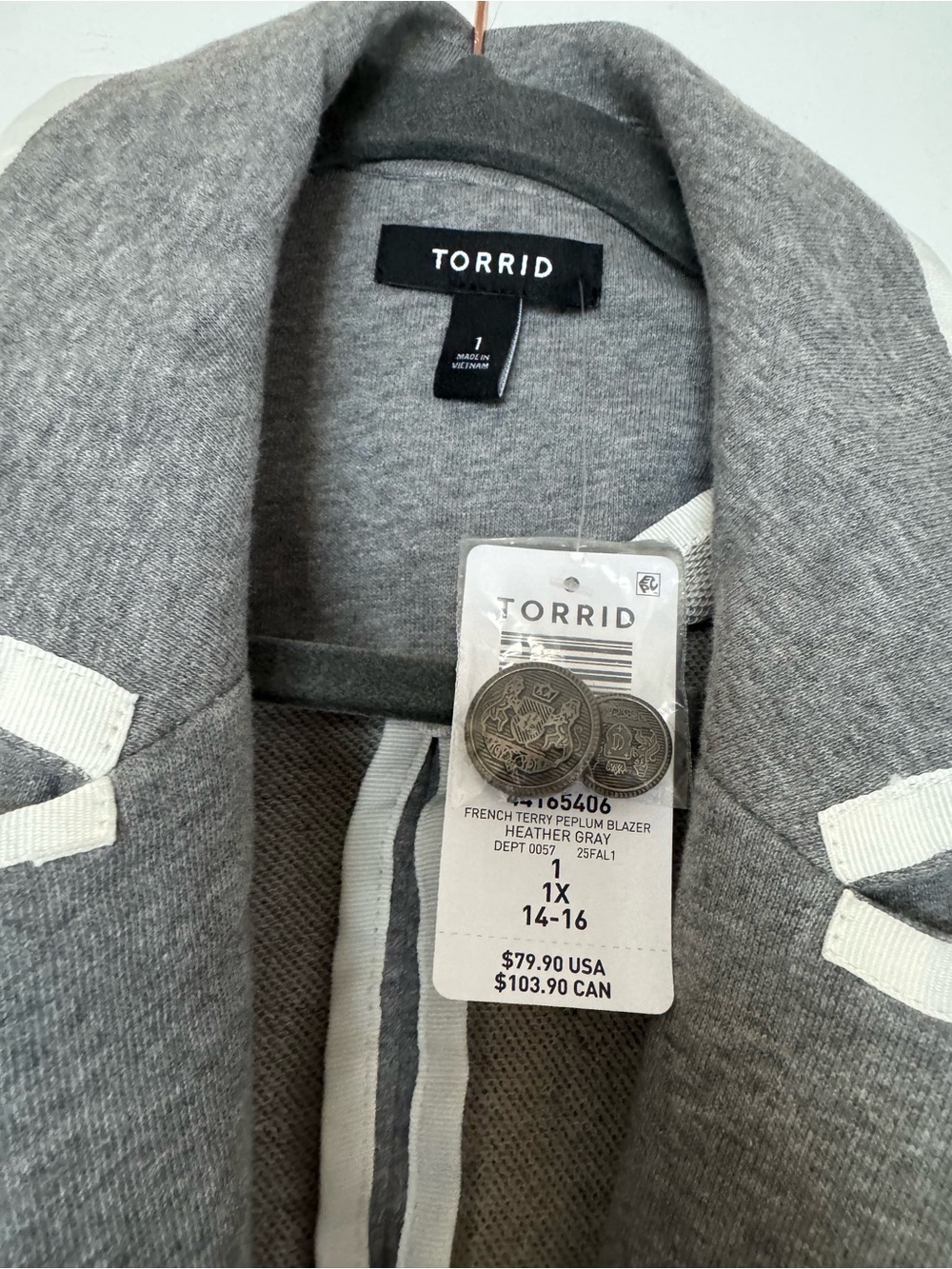 torrid Grey Peplum Blazer with White Trim - Picture 7 of 10